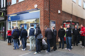 Queues outside St Albans during the launch